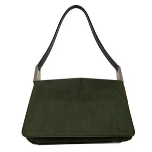 Prada Vintage Tessuto Nylon Shoulder Bag Olive Green Leather Trim Flap Bag